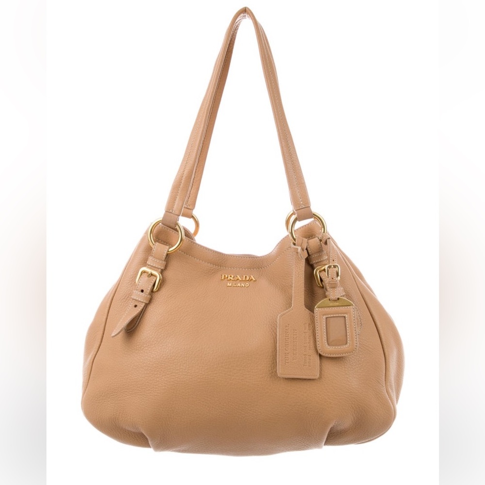 Prada Cervo Leather Shoulder Bag Tan | Soft Supple Leather | Authentic